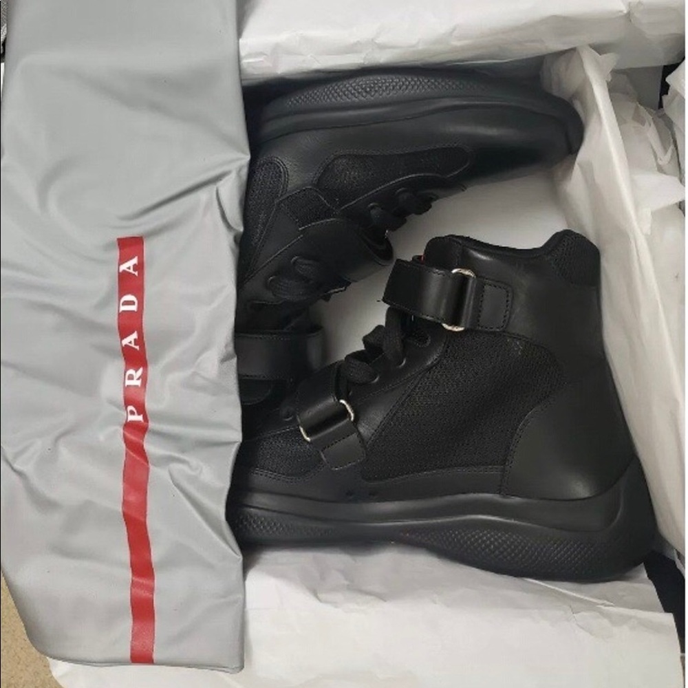 COPY - PRADA America's Cup Black HighTop Strap Sneakers